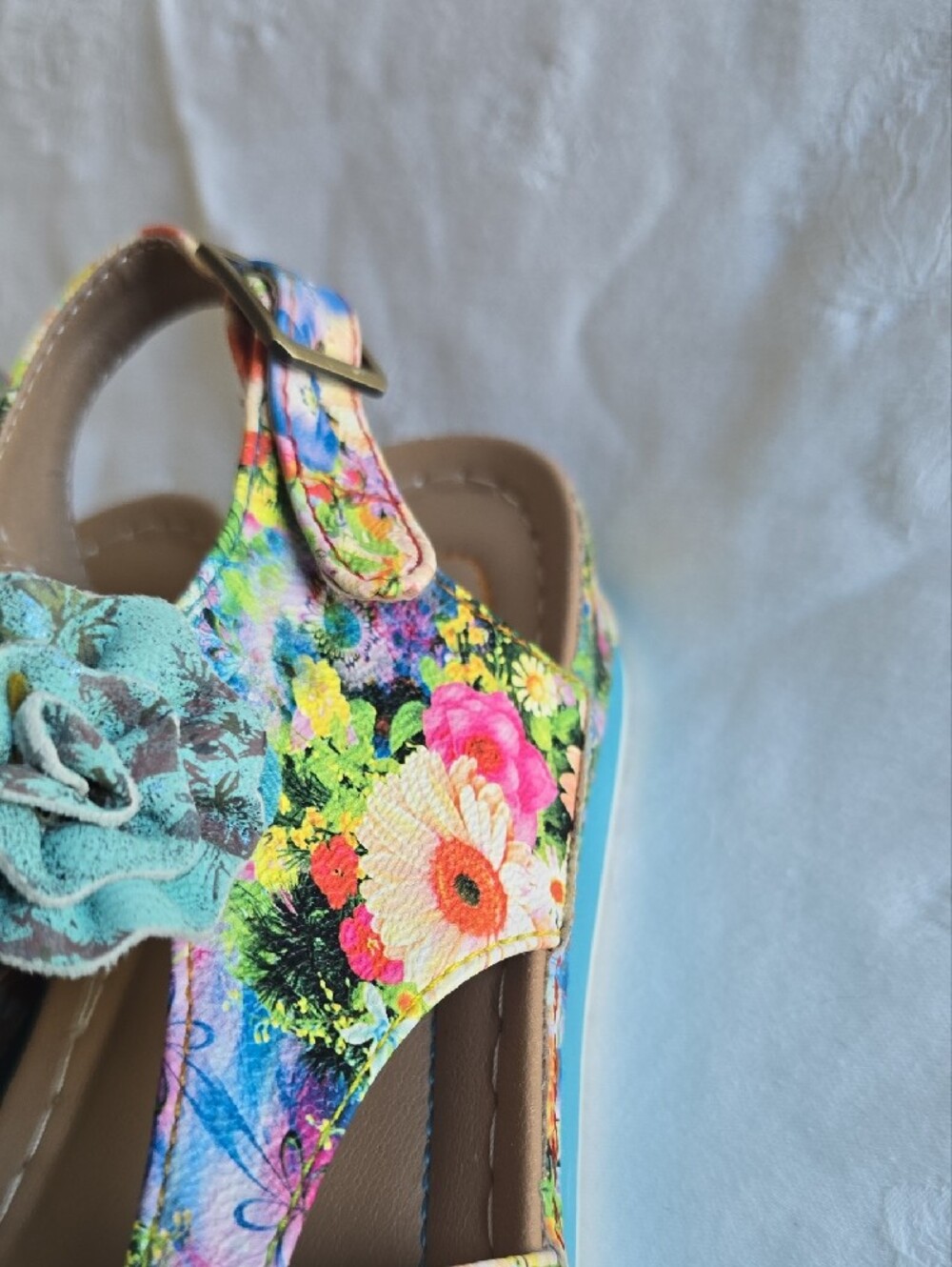 Joelina Floral Teal Women’s Slingback Sandals with Rosette Detail EU 41 US 10 - Picture 14 of 16